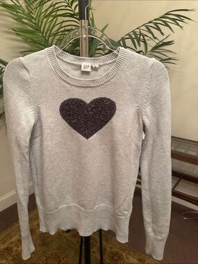 GAP Light Gray Crewneck Sweater with Dark Gray Glitter Heart